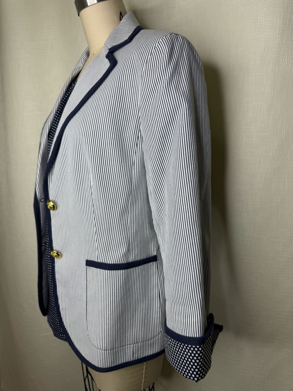 Jones New York 2-Piece Set Size 8 Navy Striped Blazer & Polka Dot Top Chic Prep - Picture 3 of 13